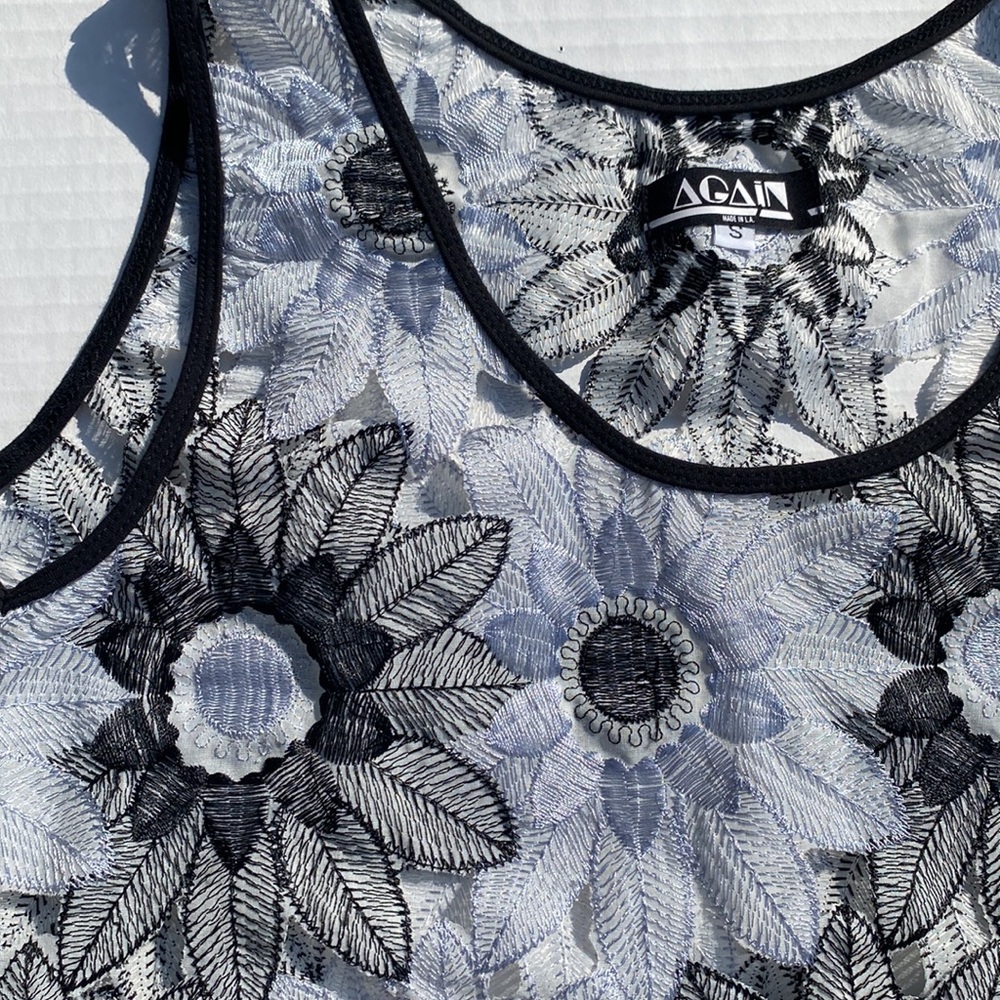 AGAIN Naked Mini Dress Sheer Lace Floral Size Small - Picture 7 of 8